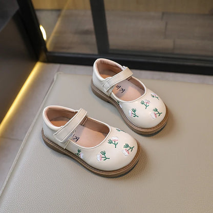 Leather Flowers Flats Mary Janes Soft Shoes