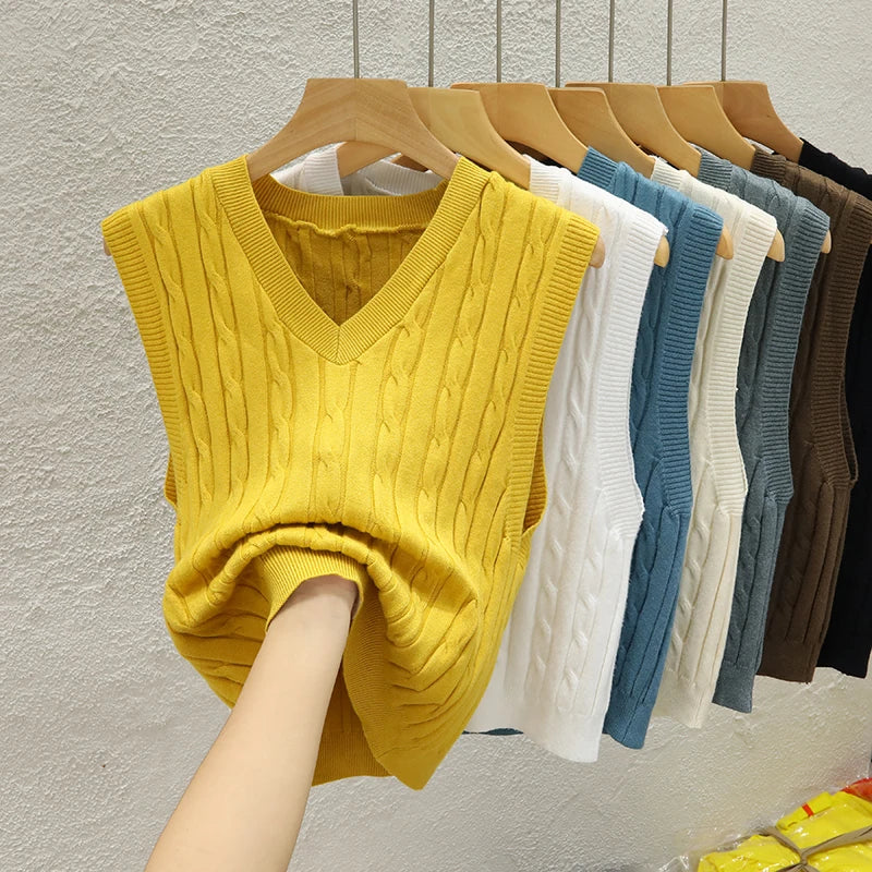 Knitted Sweater Vest Sleeveless V-Neck Knit Sweater