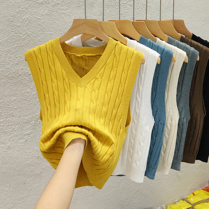Knitted Sweater Vest Sleeveless V-Neck Knit Sweater