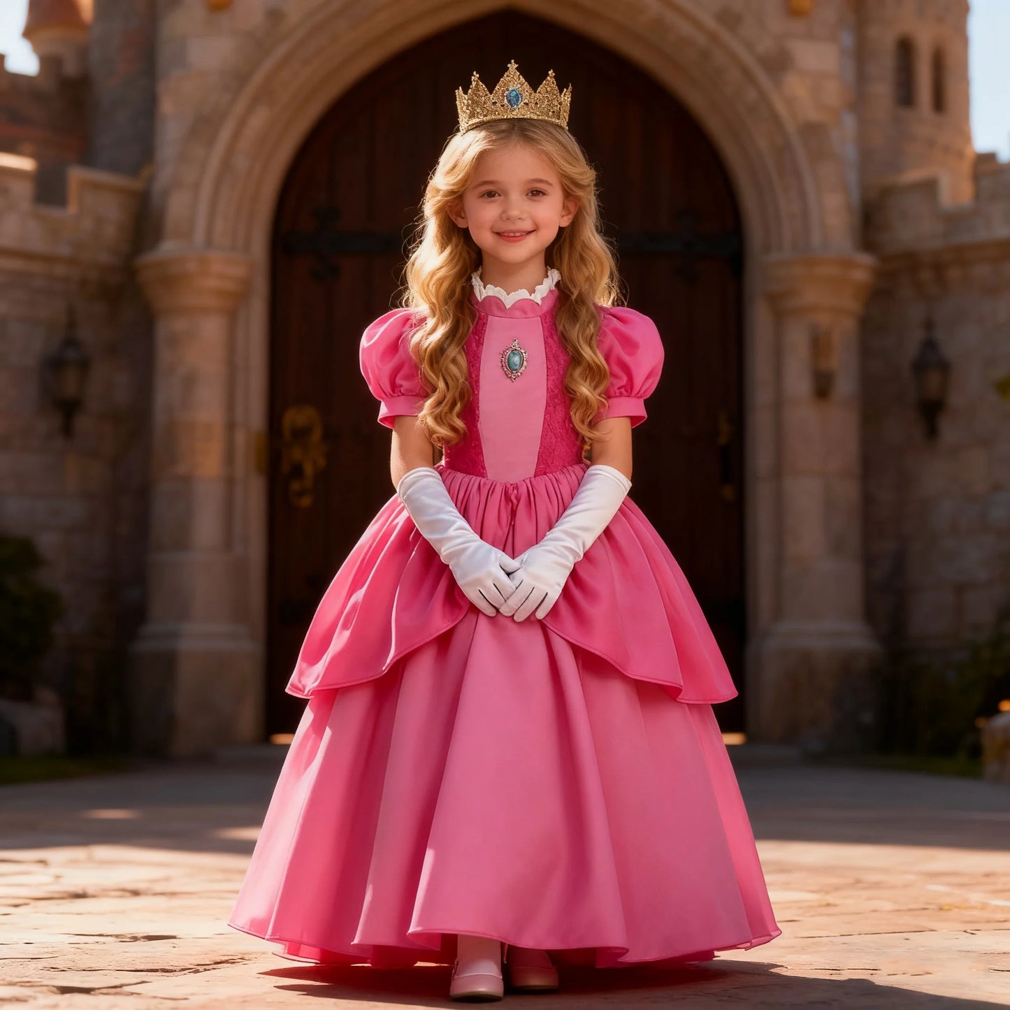 Peach Princess Costume Cosplay Ball Gown Dress