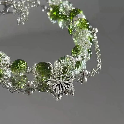 Fairy Butterfly Green Bead Tassels Chain Bracelet