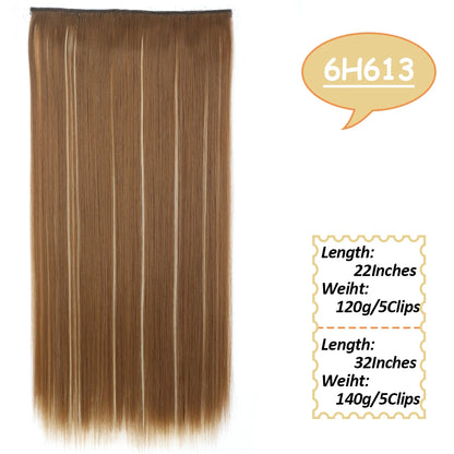 5 Clips Long Wavy Clip In Hair Extensions Synthetic Heat Resistant One Piece False Blonde
