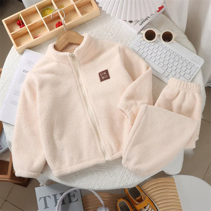 Winter Polar Fleece Suits Comfortable Zipper Coats+Pants Set