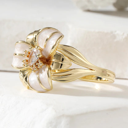 Aesthetic Inlaid White CZ Enamel Flower Ring