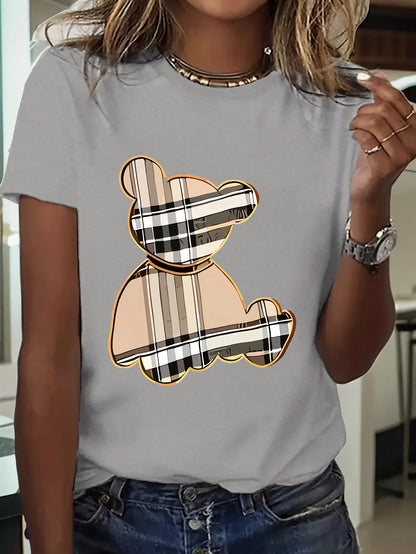 Casual Striped Bear Print T-Shirt