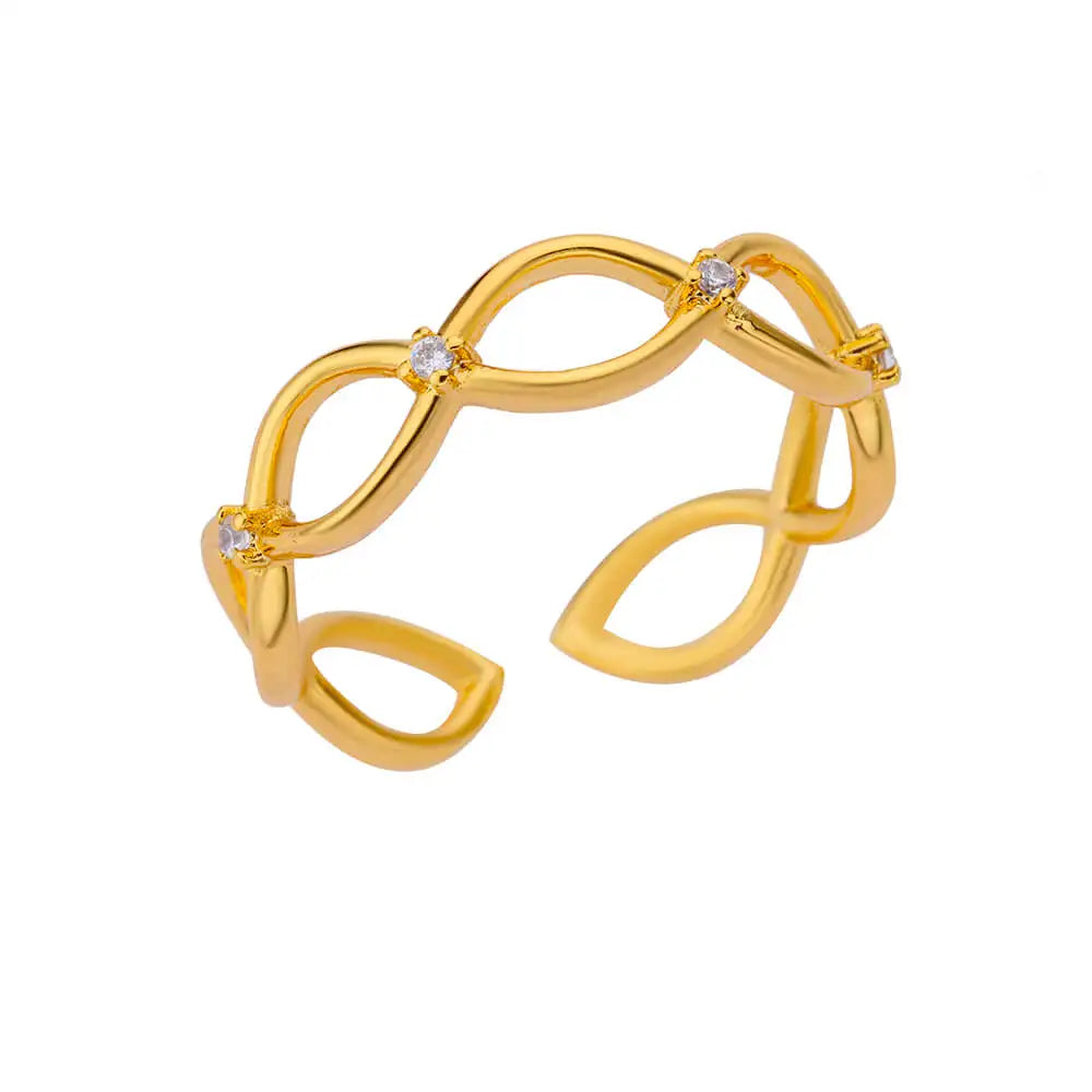 Stainless Steel Round Zircon Geometric Gold Crystal Ring