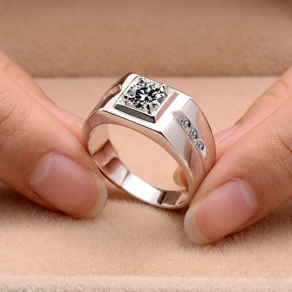 Solitaire male ring 24KT Gold 925 Sterling silver AAA Zircon cz Rings