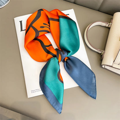 Luxury Silk Square Plaid Satin Scarf