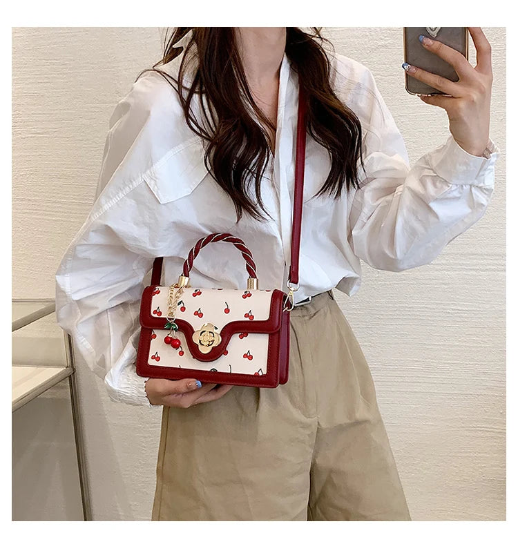 Sweet Cherry Square Chains Crossbody Bags