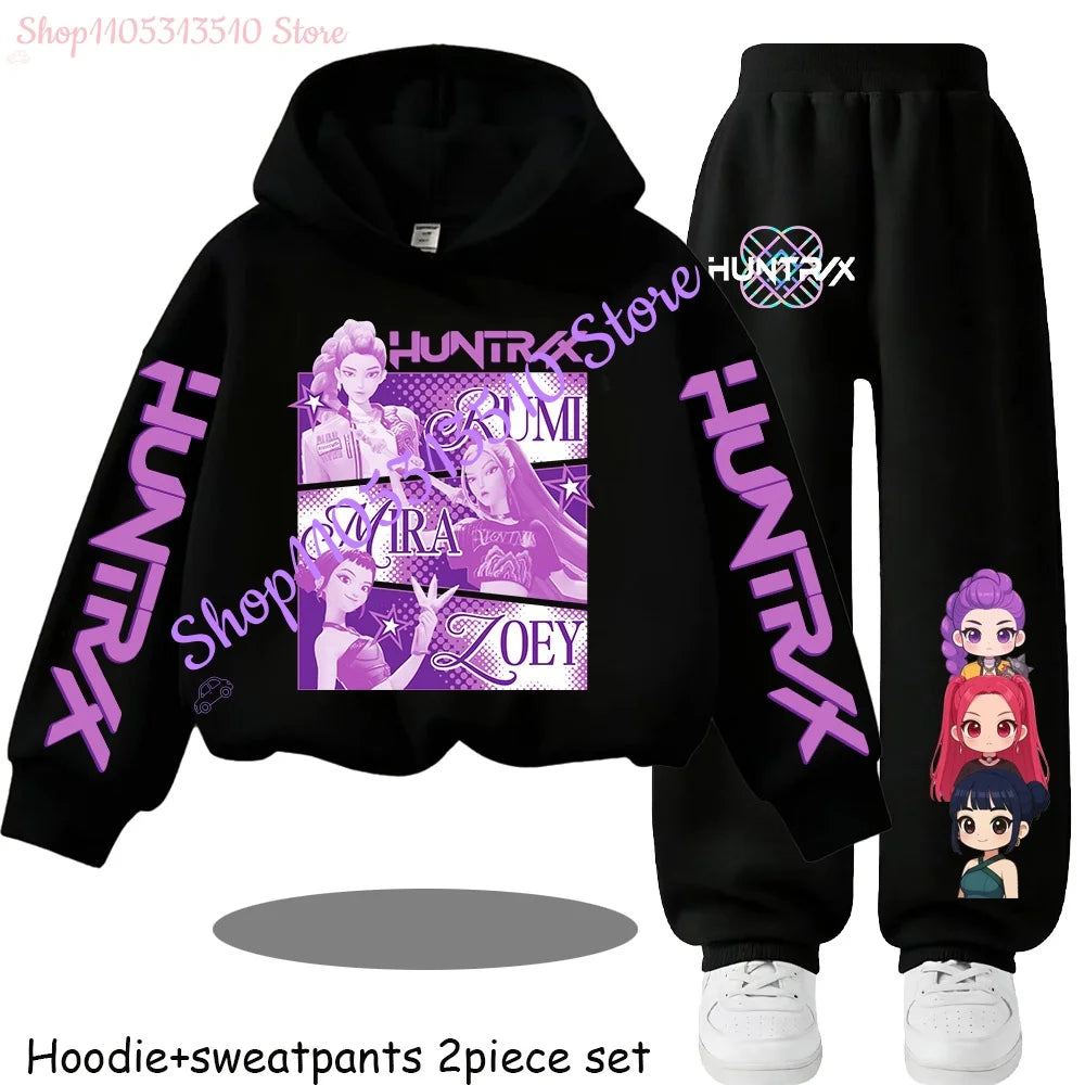 Hooded Mira Rumi Zoey  Girl Cute Casual Sports Cartoon Sweater Set