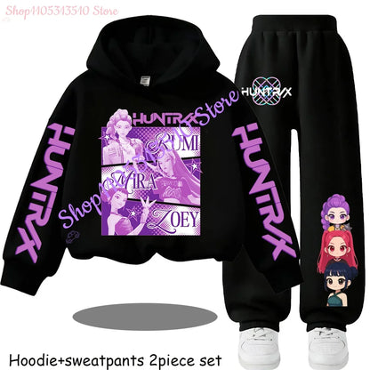 Hooded Mira Rumi Zoey  Girl Cute Casual Sports Cartoon Sweater Set