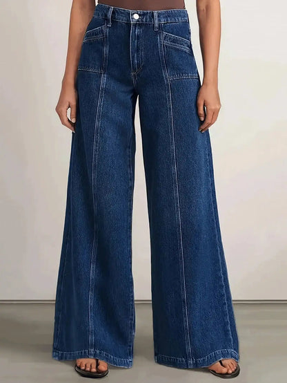 Deep Blue Wide Leg Stylish Denim Jeans