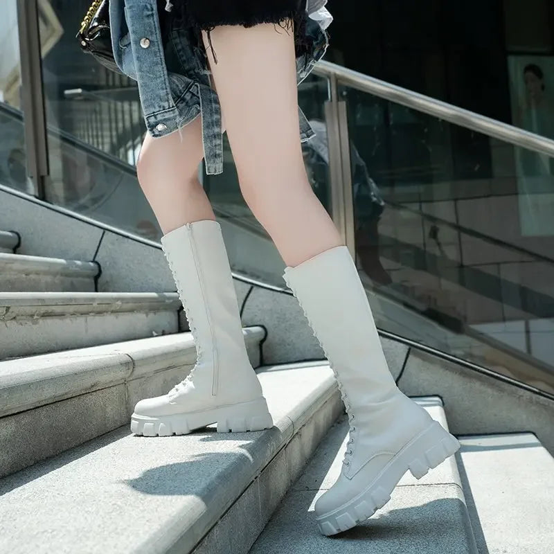 Long boot lace up non slip shoes Casual Thick soled Boots