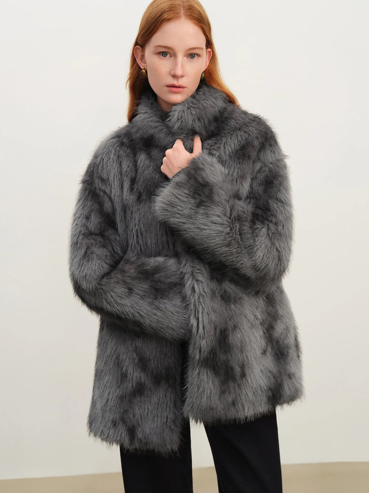 Winter Petite Mock Neck Short Hand Dyed Faux Fur Coat