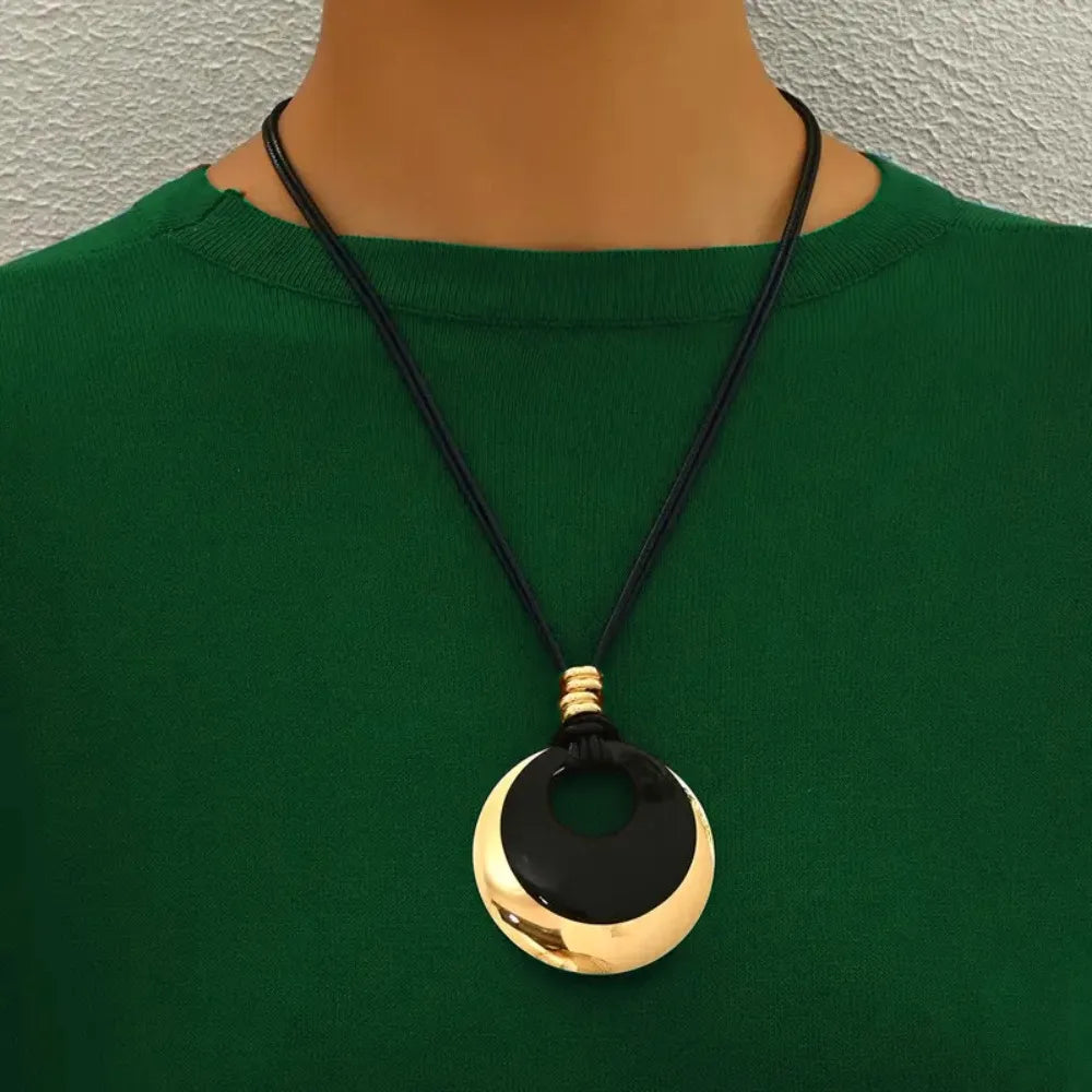 Bohemian Double-layer Round Leather Rope Pendant Necklace