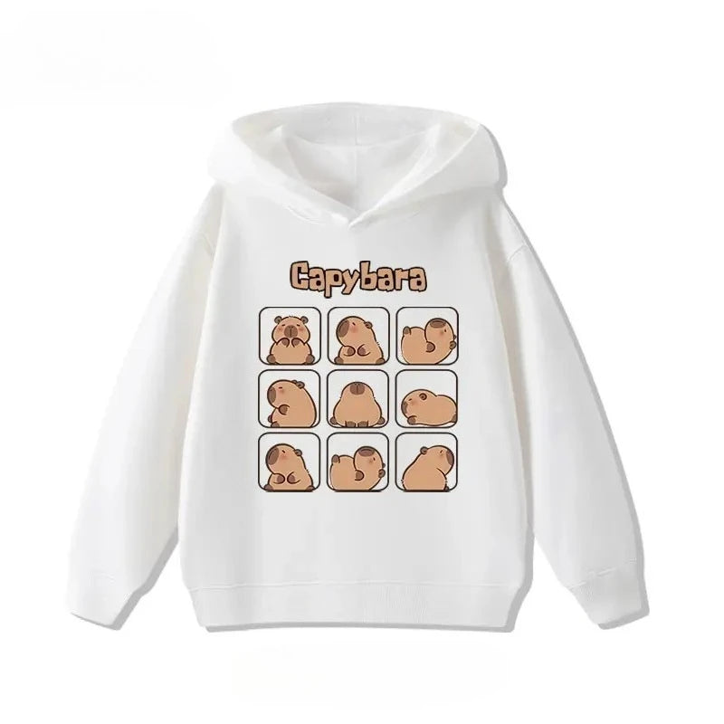 Autumn Winter Cartoon Cute Capybara Print Hooded Pullover