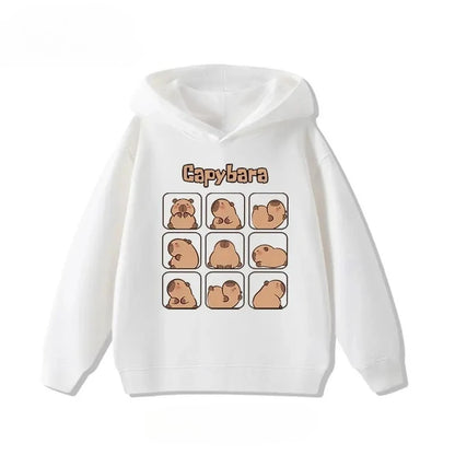 Autumn Winter Cartoon Cute Capybara Print Hooded Pullover