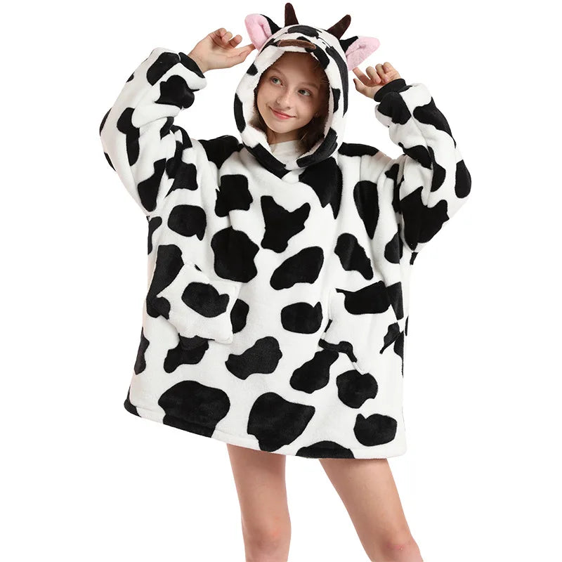 Kids Hoodie Oversized Blanket with Sleeves Panda Giraffe Kigurumi Sweatshirt