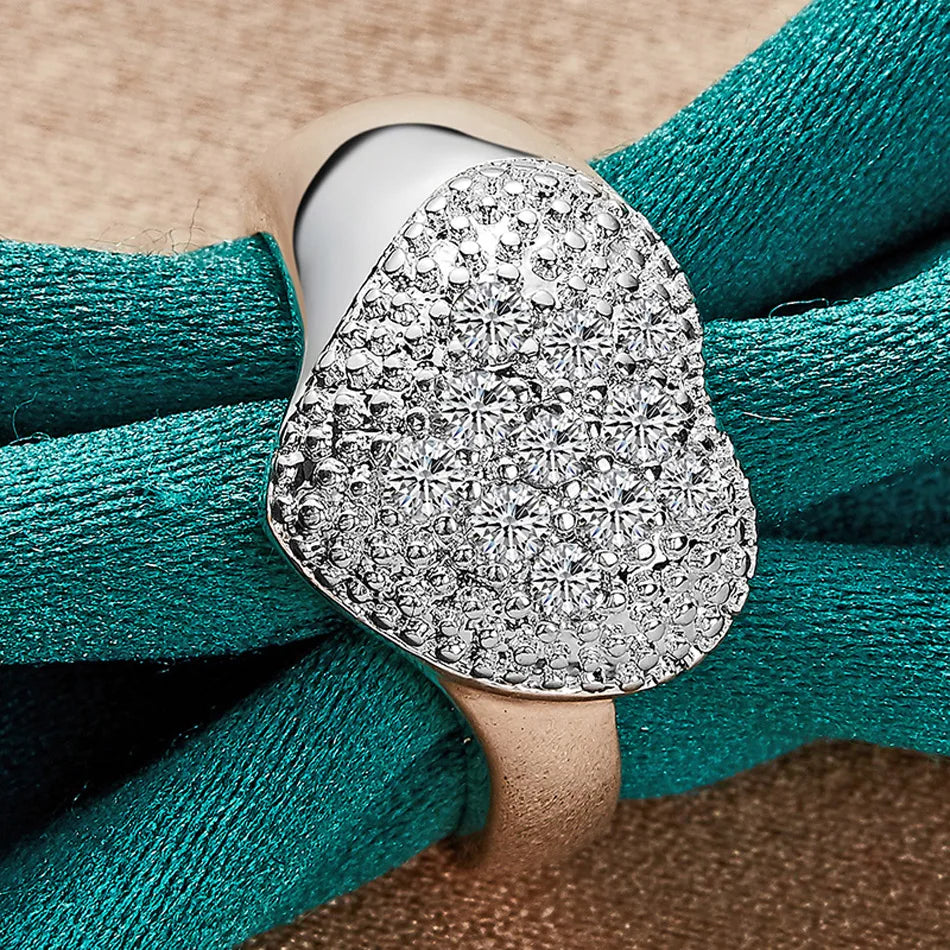 925 Sterling Silver Heart Zircon 7-10# Charm Rings