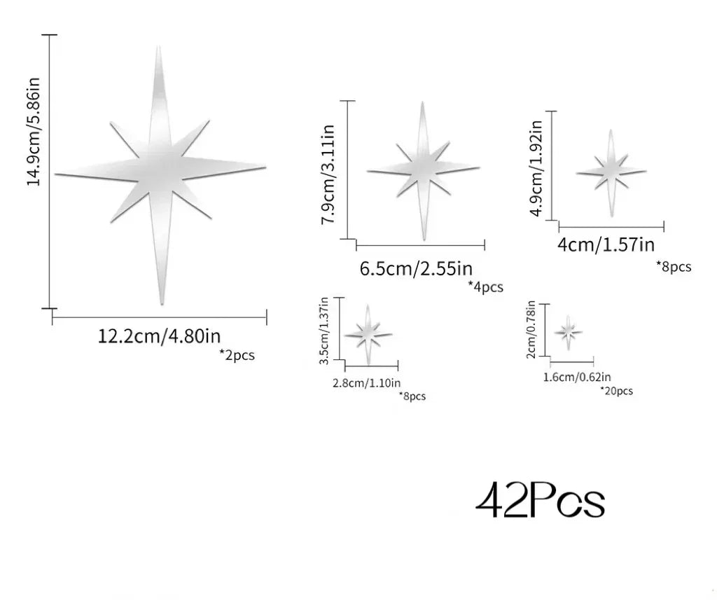 20/42pcs Acrylic Star Mirror Wall Stickers