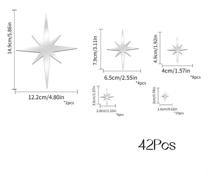 20/42pcs Acrylic Star Mirror Wall Stickers