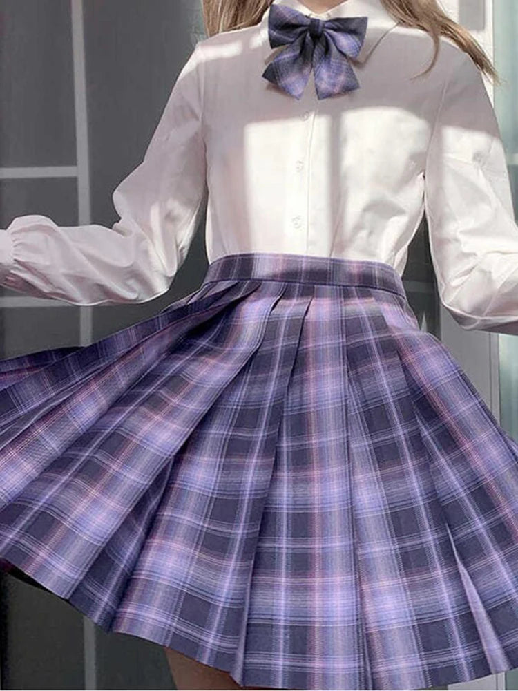 Falda corta de baile estilo preppy de talle alto para chicas