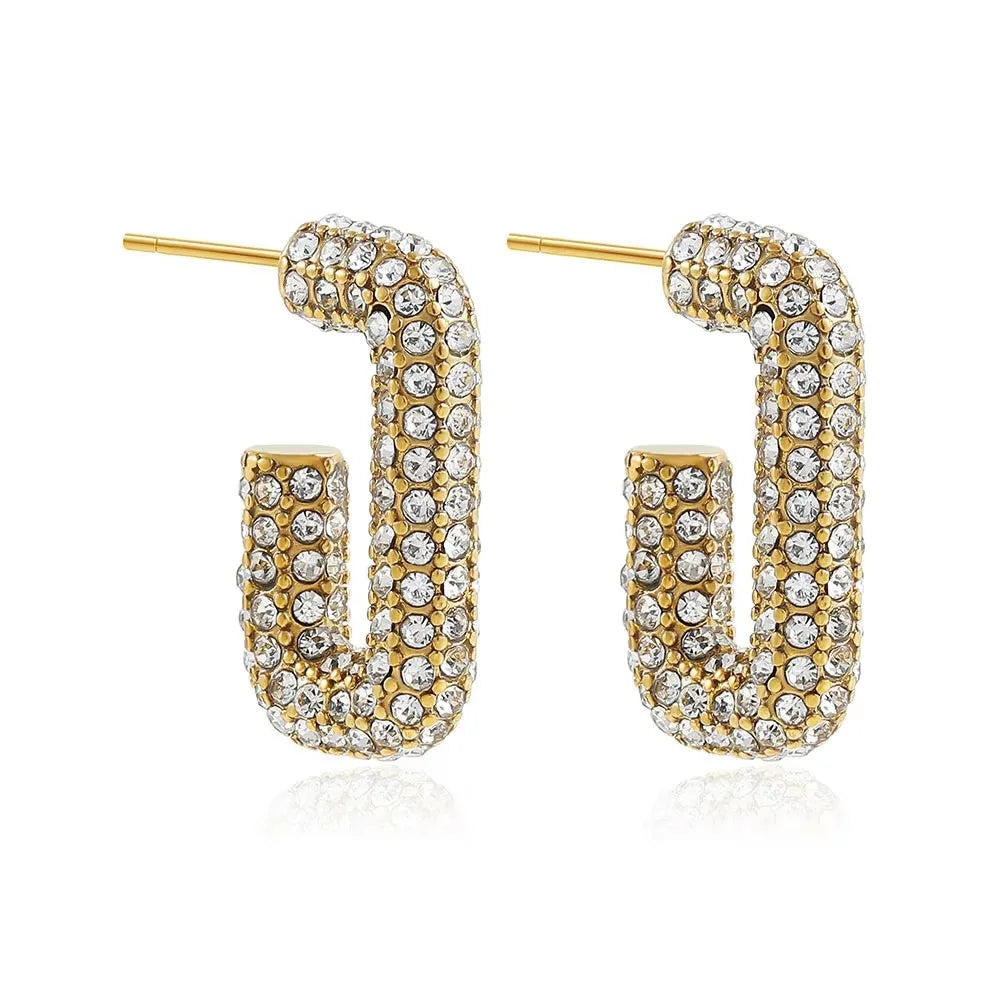 Zircon Circle Geometric U Shape Hoops Earring