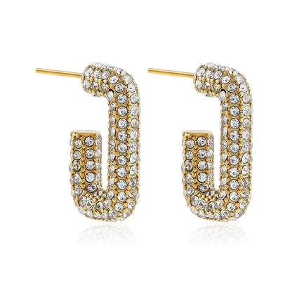 Zircon Circle Geometric U Shape Hoops Earring