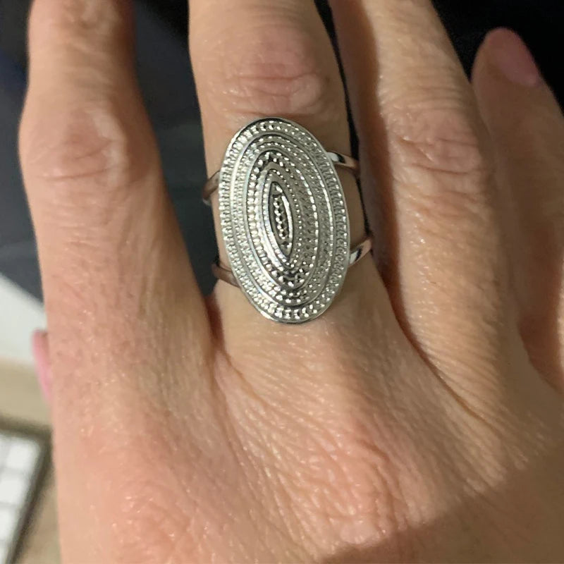 Vintage Punk Elliptical Broad Surface Adjustable Opening Stainless Steel Ring