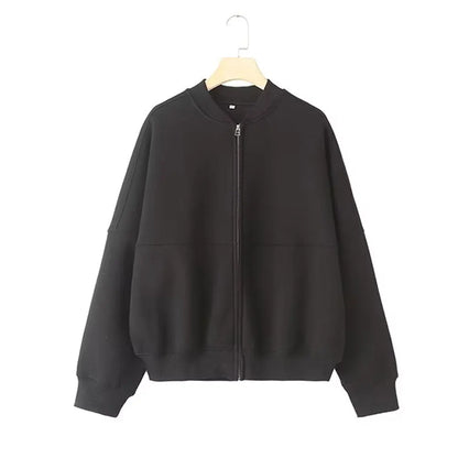 Zipper Bomber Jacket Sweatshirt High-waisted Lace-up Loose Velvet Pants Suit