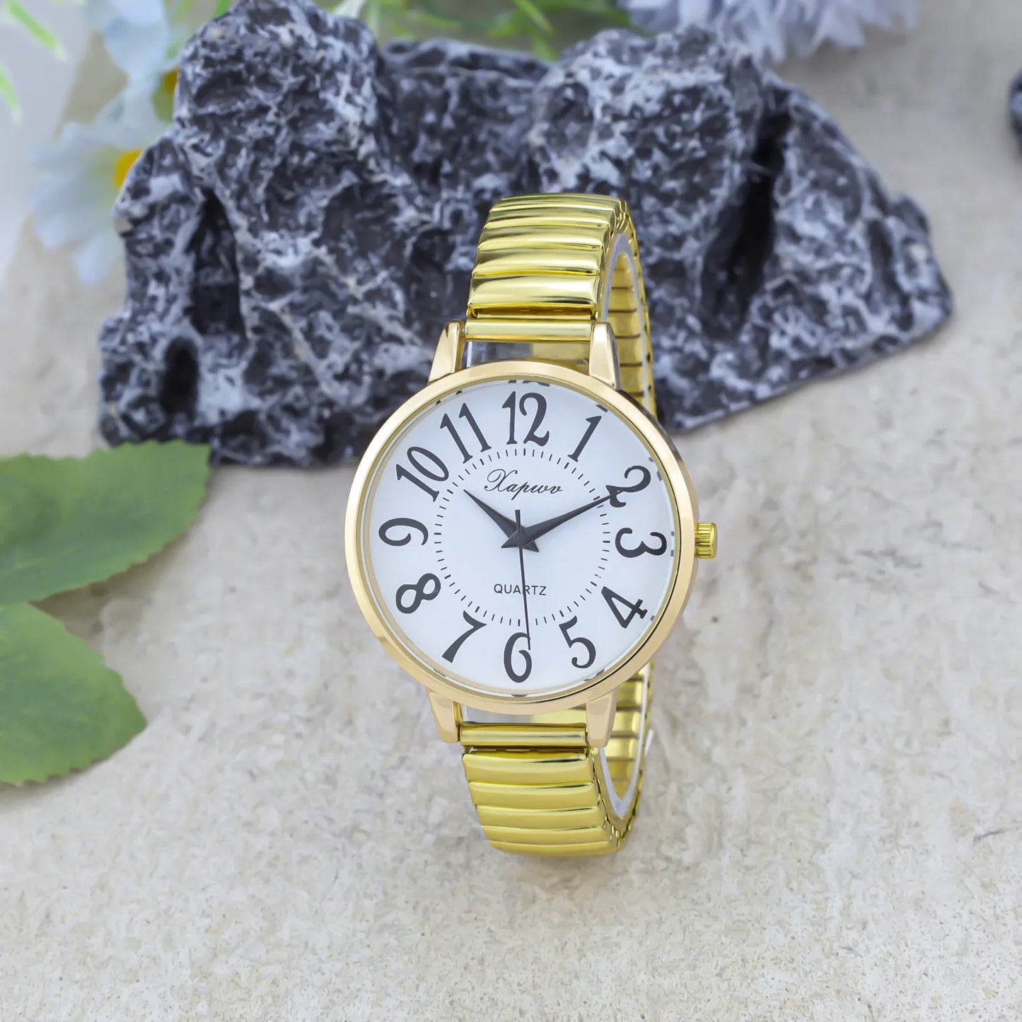 Casual Quartz Arabic Large Number Elastic Watch