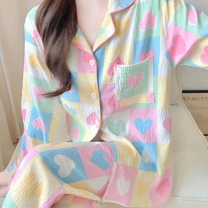 Korean Style Vintage Casual Soft Pajamas Sleepwear Set