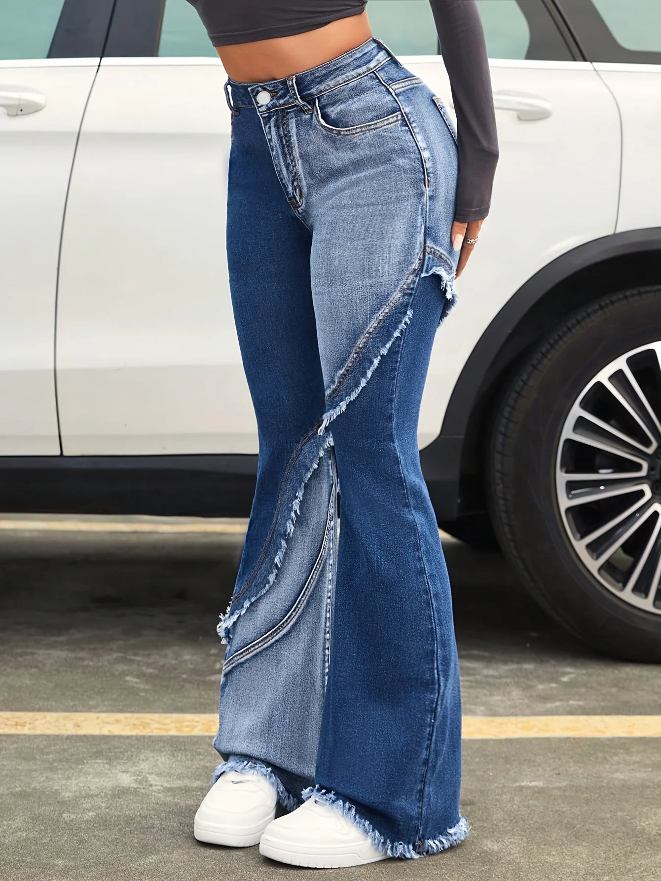 Blue Stretch Flared Flared Pants
