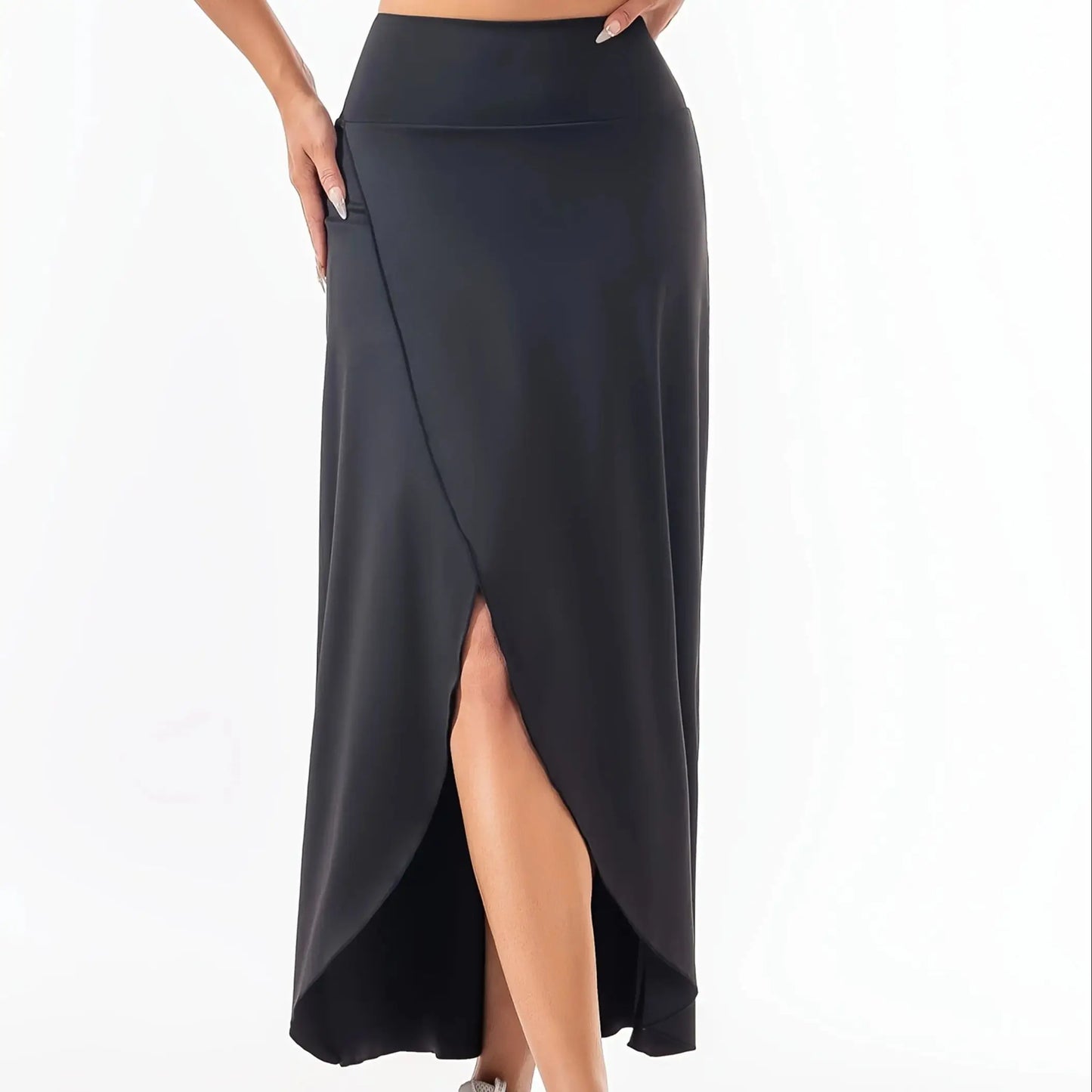 High Waist A-Line Slit Sports Long Skirt