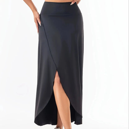 High Waist A-Line Slit Sports Long Skirt