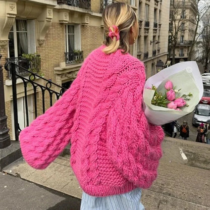 Oversize Knit Pullover Casual Lazy Round Neck Kink Solid Sweater
