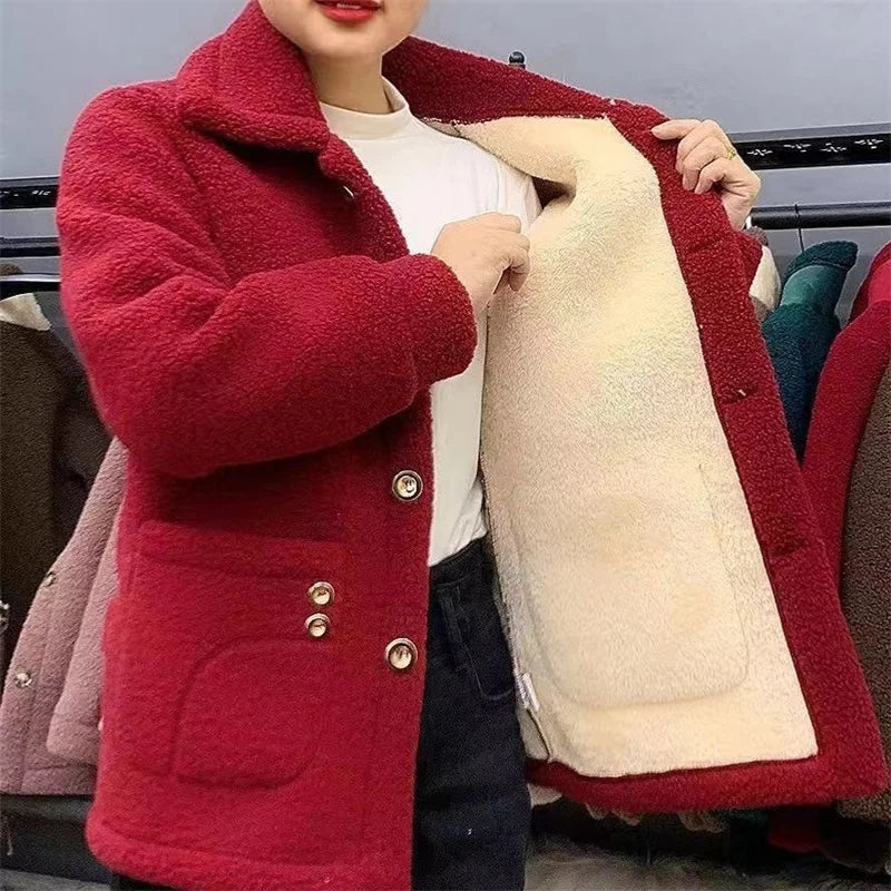 Winter Thick Fleece Single Breasted Lamb Fur Coat Jacket