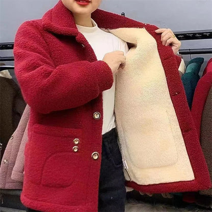 Winter Thick Fleece Single Breasted Lamb Fur Coat Jacket