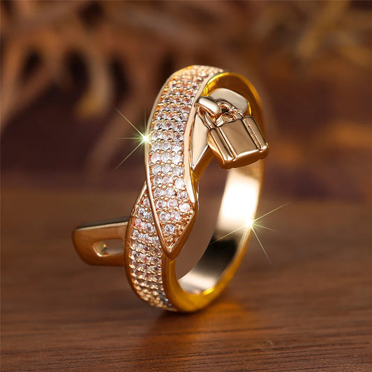 Vintage Gold Luxury White Zircon Stone Promise Love Rings