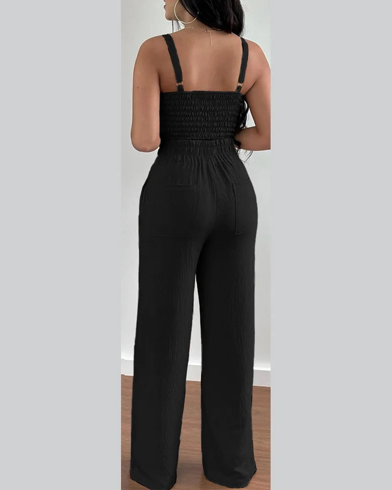 طقم ملابس ضيق مثير مكون من قطعتين برقبة على شكل حرف V وحزام