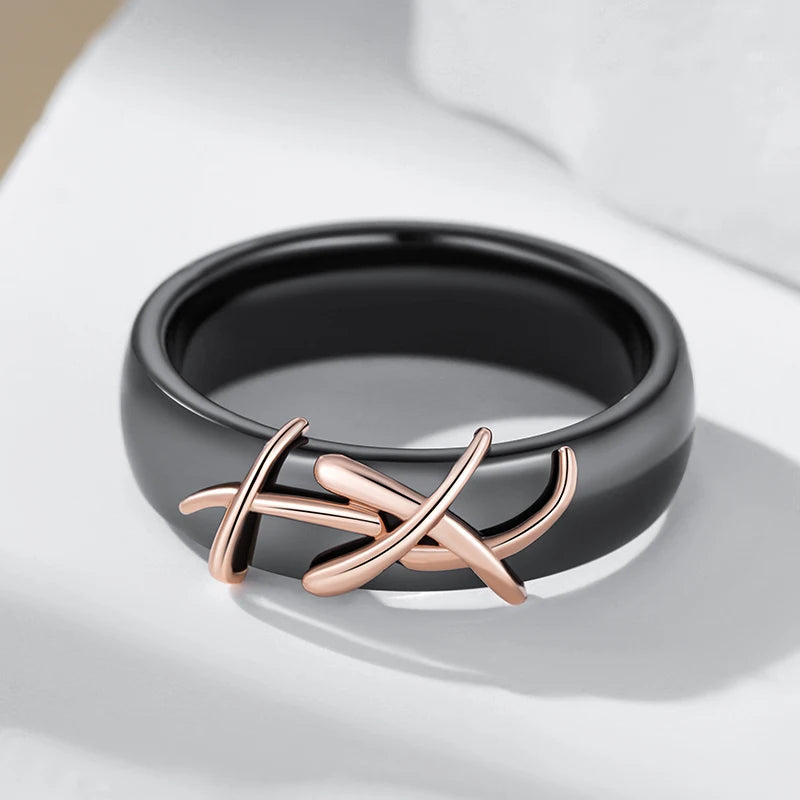 DANA Rose Gold Black Ceramics Ring