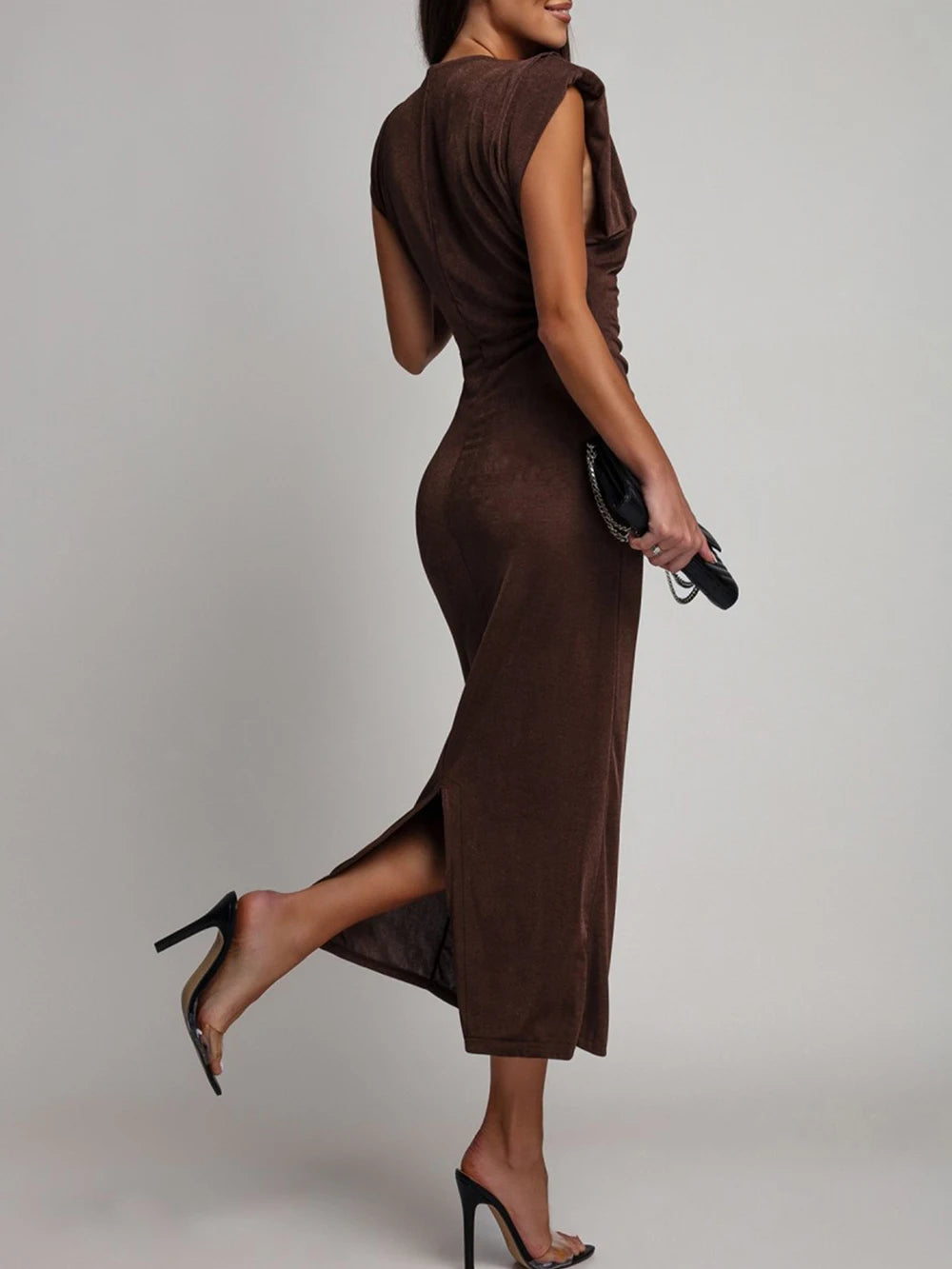 Sleeveless Skinny Midi Long Deep V-neck Hip Wrap Elegant Dress