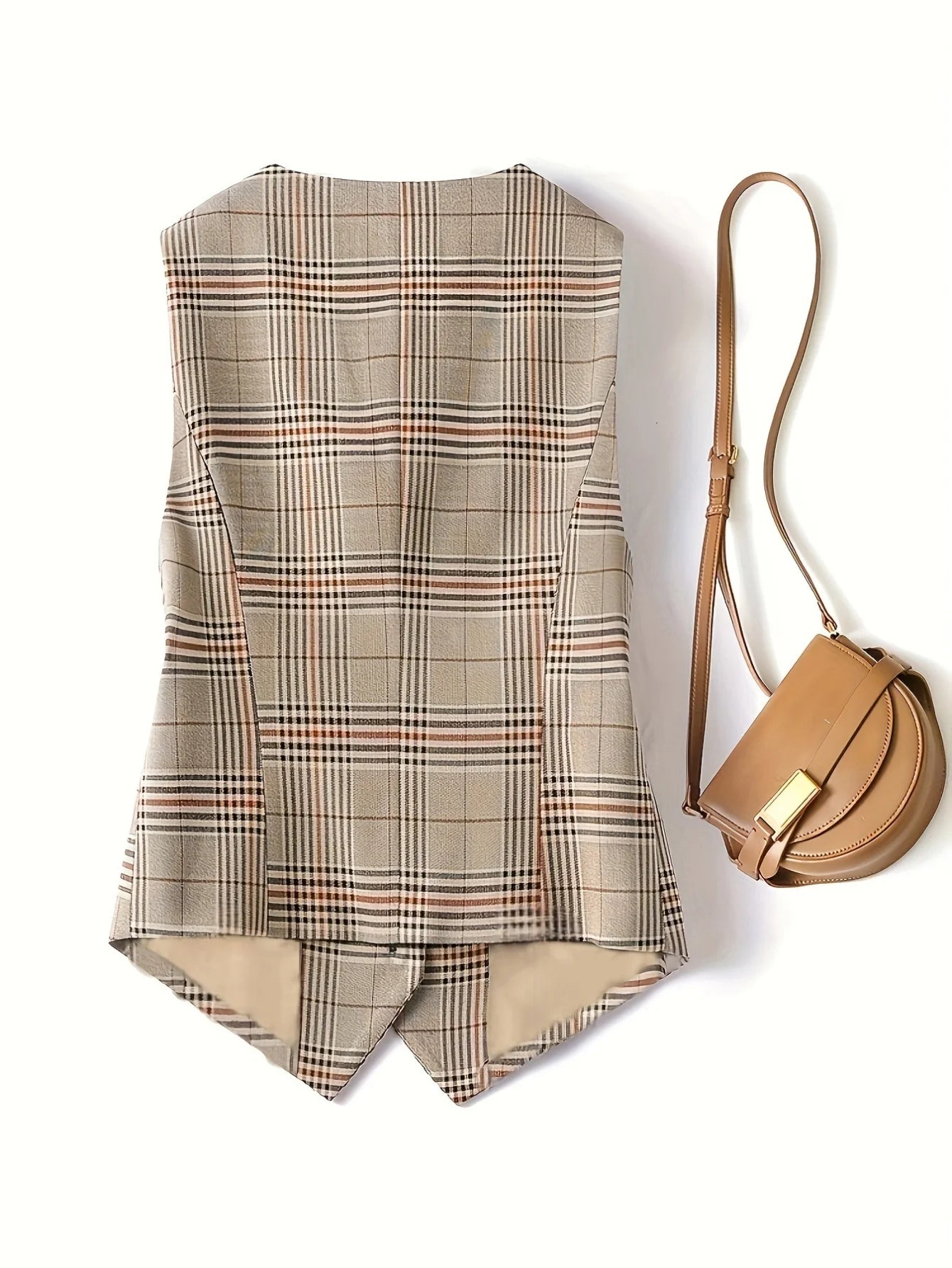 Commuting V-neck Checkered Office Professional Slim-fit Suit Vest