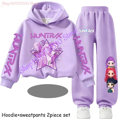Hooded Mira Rumi Zoey  Girl Cute Casual Sports Cartoon Sweater Set