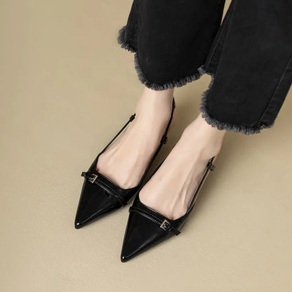 Leather Mid-heel Overhead Skinny Heel Shoes