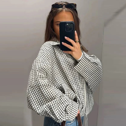 Plaid Bomber Spring Autumn Oversized Long Sleeve Casual Coats