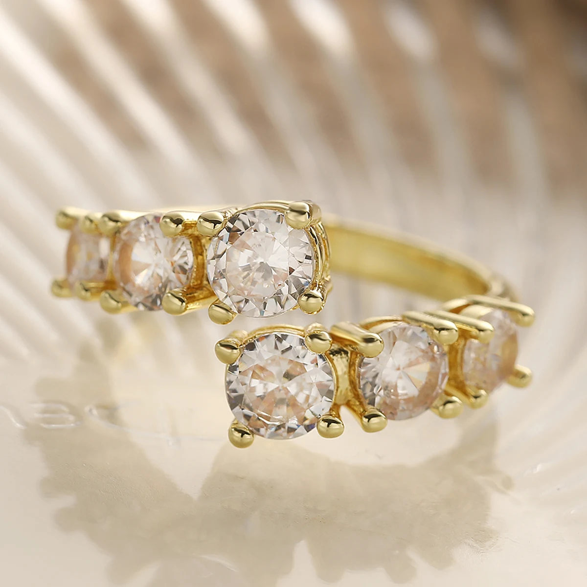 Gold Geometric Copper AAA+ Cubic Zirconia Ring