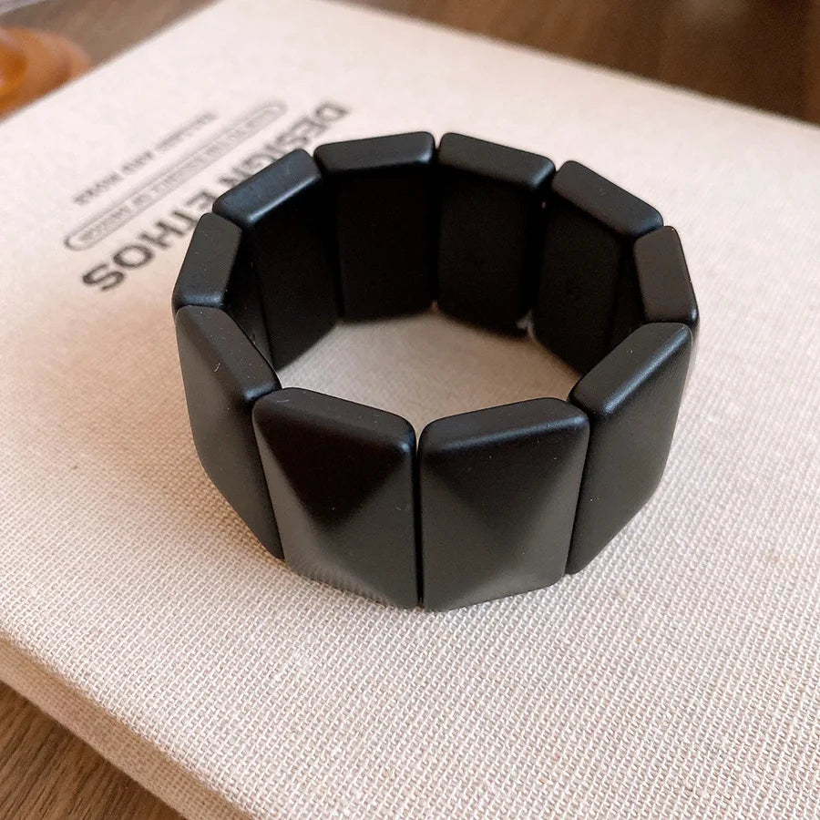 Vintage Solid Square Wide Acrylic Bangles Charm Stretch Resin Cuff Bracelets