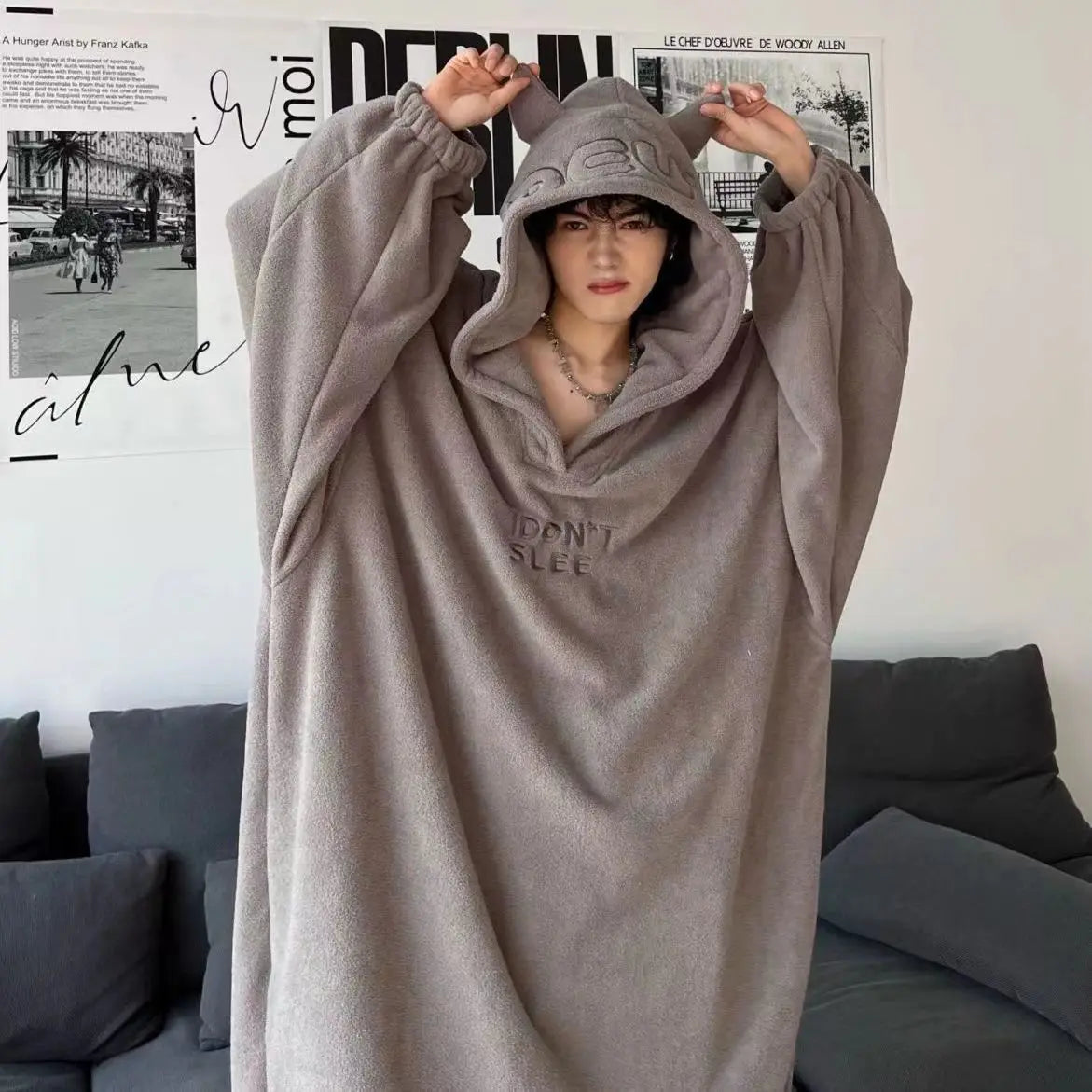 Thickened Padded Homewear Loose Oversized Hooded Dresses Pajamas