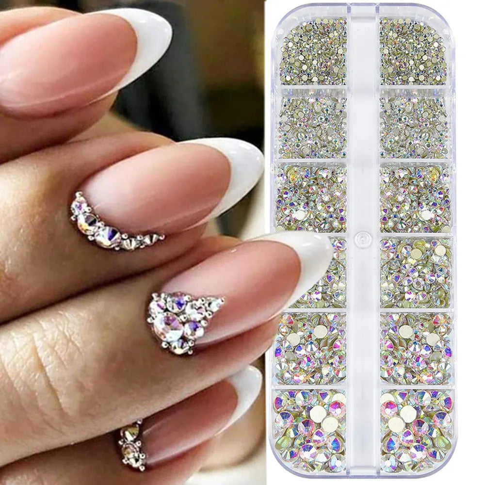 2400pcs+ Shiny Clear Crystal Gems Nail Rhinestones